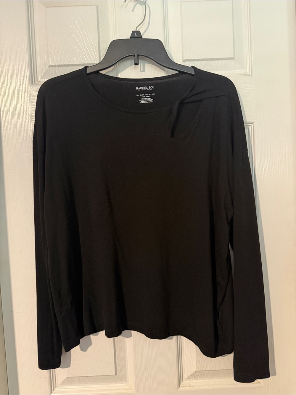 Rachel Zoe Black Long Sleeve Crewneck Top with Subtle Shoulder Detail